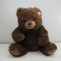 TY McGee Brown Teddy Bear plush Vintage 1990 Sitting red bow 13" - $10.29