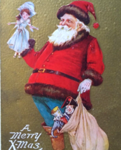 Santa Claus Christmas Postcard Embossed Vintage Saint Nick Toy Doll Elephant - $14.85