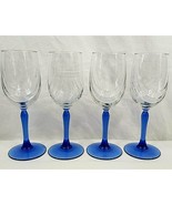 Wine Glasses Blue Stems Water 8&quot; Lot of 4 Drape Design Gold Rim - £19.57 GBP