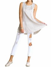 Umgee sleeveless low sides striped tunic in Mocha and White - £23.93 GBP