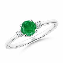 ANGARA Prong-Set Round 3 Stone Emerald and Diamond Ring for Women in 14K Gold - £539.70 GBP