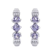 0.65 Carat Tanzanite &amp; 0.25 Carat Diamond Huggie Earrings 14K White Gold - £390.68 GBP