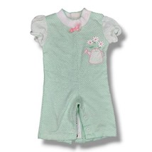 Vintage Girl Romper Green Pink Embroidered Healthtex Floral Flowers 3m  - £15.90 GBP