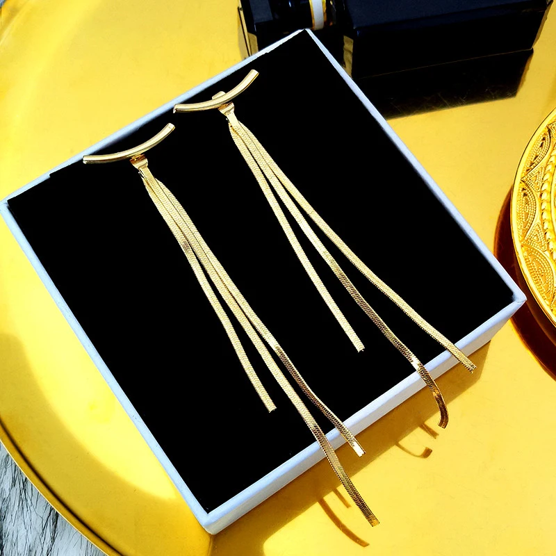 new design fashion jewelry long tassel hanging gold chain drop earrings gold ear - £10.71 GBP
