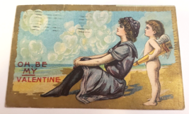 Valentines Day Oh Be My Valentine 1911 Cupid Victorian Antique Holiday Post Card - £10.34 GBP