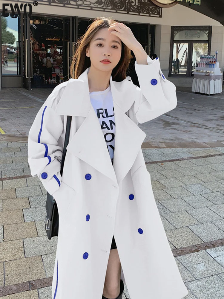 DEAT  Winter Fashion Women Contrast Color Trench Coat Medium Long Double Breaste - £289.91 GBP