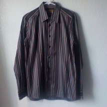 Castromen Brown Striped Button Up Shirt Men size Large Long Sleeve Caree... - $5.93