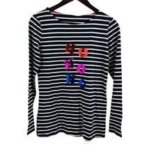 Boden Breton Stripe Ho Ho Ho Metallic Foil Long Sleeve Holiday Tee Size 8 - £24.19 GBP