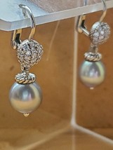 Judith Ripka Gray Cultured Pearl CZ Drop Sterling Silver Dangling Earrings  - £157.70 GBP