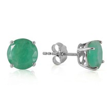 3.3 Carat 14K White Gold Stud Earrings Round Shaped Natural Emerald Gemstone - £401.01 GBP