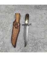 HANDMADE DAMASCUS STEEL HUNTING KNIFE FIXED BLADE HORN HANDLE BOWIE WITH... - $233.62 CAD