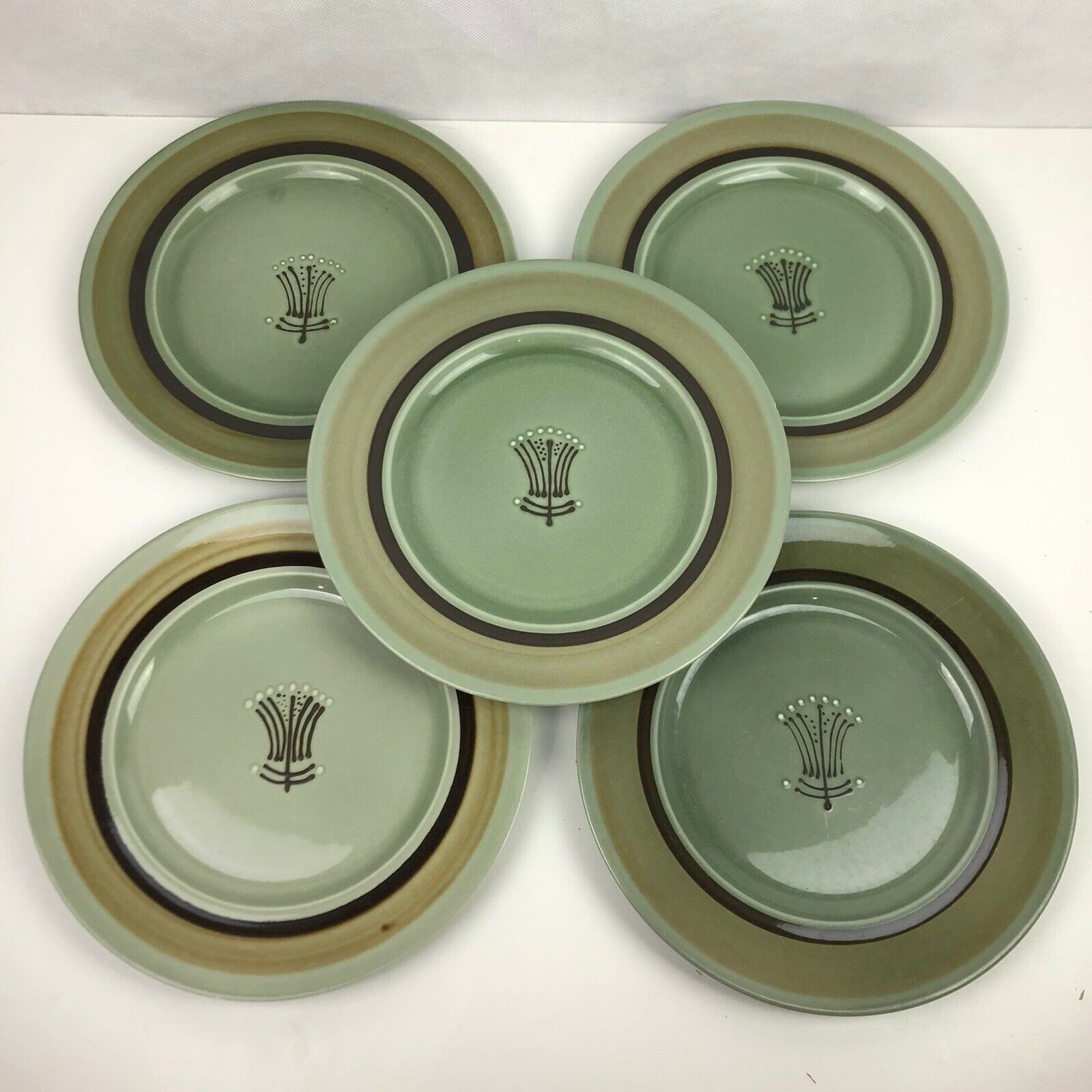 Lot of 5 Franciscan Discovery Emerald Isle 10.25" Dinner Plates Green Brown VTG - $34.64
