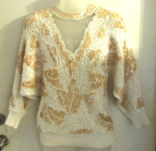 Vintage Women&#39;s Bonnie Boerer &amp; Co Sweater White Embellished Sequins Geo Size M - £54.60 GBP