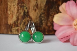 Green Jade Gemstone Earrings Silver, Small Stone Jewelry Gifts For Women, 8mm, 1 - £23.10 GBP