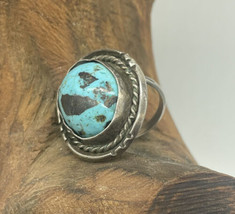 Vtg Sterling Silver SOUTHWEST  Tuquoise Statement Ring Handmade - £44.12 GBP