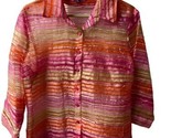 Elementz  Blouse Pink Striped Jacket Size M Chiffon 3/4 Sleeve Semi Sheer - $13.41