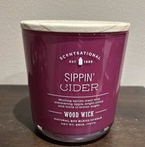 Scentsational Sippin Cider Candle Glass Jar Wood Wick New 26 Oz Soy Wax - £29.56 GBP