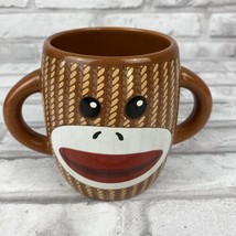 Sock Monkey Coffee Cup Mug Brown White Double Handle Galerie Ceramic - £9.55 GBP