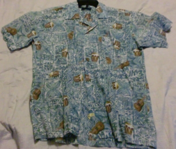Roundy Bay Hawaiian Shirt Mens M Button Up Cotton Tropical Guitars &amp; Dru... - $4.54