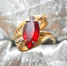Fabulous Red Rhinestone Baroque Gold-tone Ring 1960s vintage size adjust... - $12.30