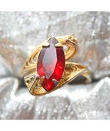 Fabulous Red Rhinestone Baroque Gold-tone Ring 1960s vintage size adjust... - £9.67 GBP