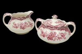 Vintage Crown Ducal Bristol Pink Creamer &amp; Sugar Bowl w/ Lid Floral England - £59.94 GBP