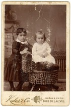 Circa 1880&#39;S Cabinet Card Two Adorable Children Posing in Studio Fond Du Lac, WI - £7.52 GBP