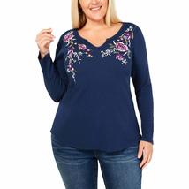 Style &amp; Co. Womens Plus Embroidered Floral Thermal Top Gray 1X - £14.94 GBP