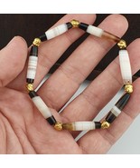 Antique Old Yemeni Agate Natural lines White agate Beaded Bracelet - $124.76 CAD