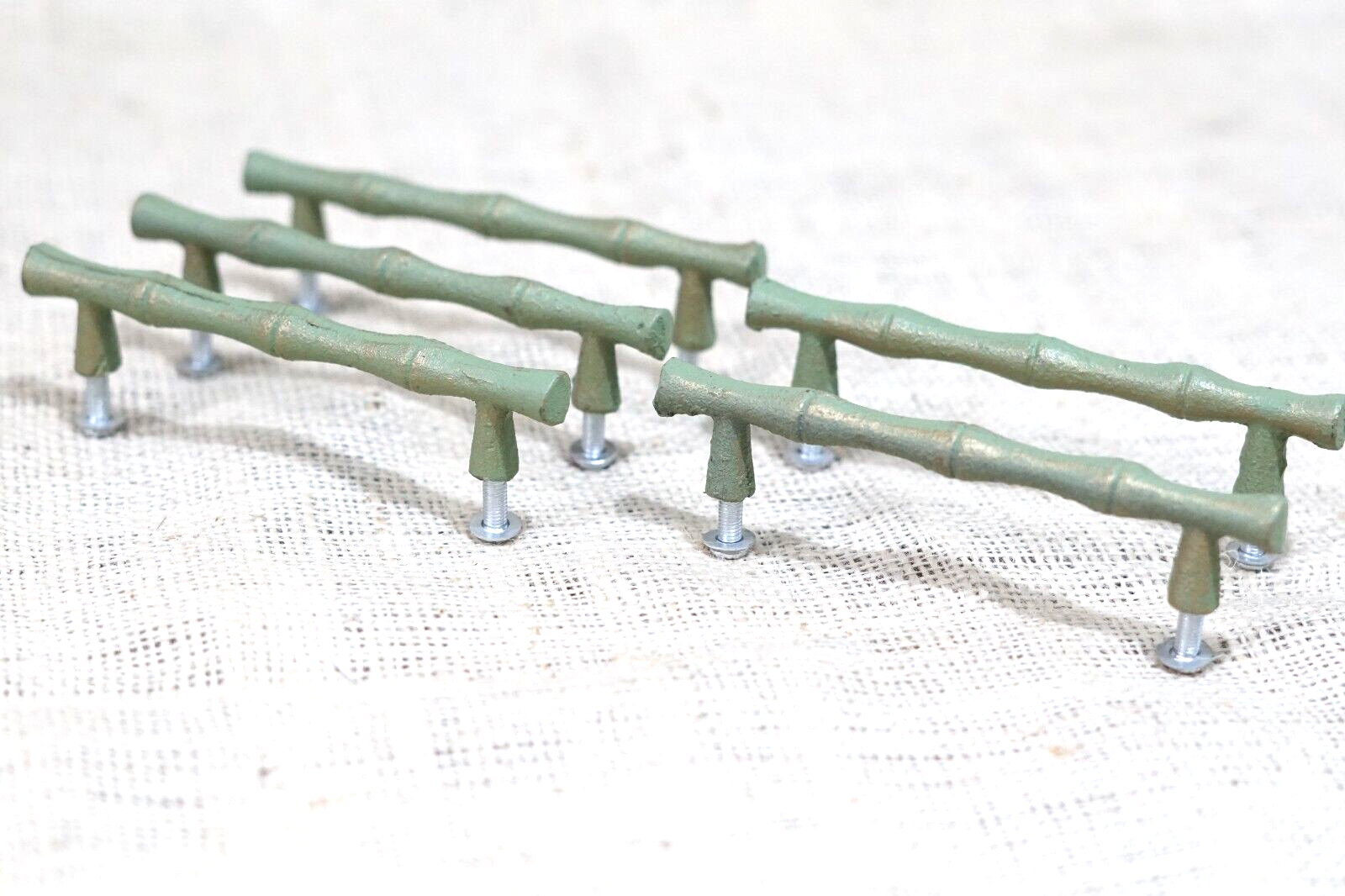 5 Bamboo Pulls Plant Handles Drawer Knobs Cabinet Pulls CAST IRON Hardwa... - $13.99