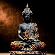 Polyresin Sitting Buddha Idol Statue Showpiece For Home Decor Orange Color - £22.23 GBP