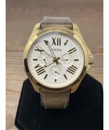 Fossil Watch Cecile 3 Dials Gold Bezel Gingerbread Brown Leather Band Ne... - $40.41 CAD