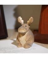 Wooden Moose Figurine Rustic Cabin Decor Cute Woodland Animal Sculpture - $17.62