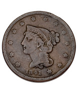 1841 Tressé Cheveux Grand Cents 1C Penny (Très Bon , VG État) - $119.13 CAD