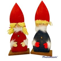 Bo-Strom Santa Mrs Claus Vintage Swedish Gnomes Wooden  Girl Boy Christmas Pair - £95.68 GBP