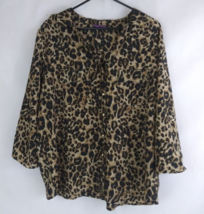 Beverly Drive Women&#39;s Leopard Print Button-Up Blouse Plus Size 1X - £12.21 GBP