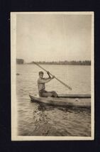 SNAPSHOT from ALBUM * MAN in KAYAK or ROWBOAT Holding Paddle on Lake? no... - $9.95