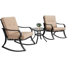 3-Piece Outdoor Patio Furniture Table Rocking Chairs Set with Beige Cush... - $331.49
