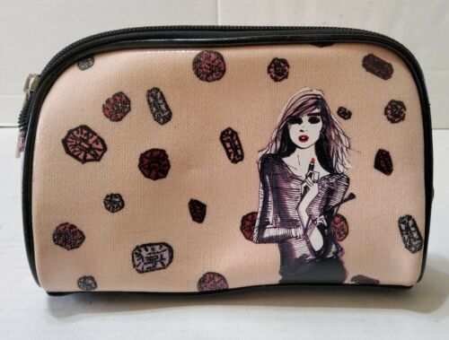 Primary image for Sephora Izak Collection Makeup Bag Clutch Zipper 7x4.5 Peach Lipstick Girl Jewel