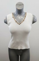 Color Works Women&#39;s Beaded V Neck Sleeveless Ribbed Sweater Vest Size Me... - £6.98 GBP