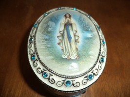 Our Lady Of Lourdes Porcelain Music Box Trinket Dish #J6607 - £22.53 GBP