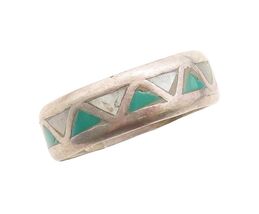 925 Sterling Silver Vintage Ring Triangle Carved Gemstone Inlay  Sz 9.5 ... - $42.69