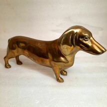 Vintage Brass Dachshund Weiner Dog figurine statue large heavy door stop puppy - $310.00