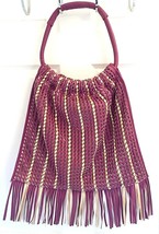 New Melie Bianco Fringy Fringe Hobo Purple &amp; Gold Handbag Purse Womens - £50.61 GBP