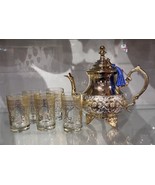 Gold Moroccan Tea Glasses and Moroccan Gold and Silver teapot - $2,845.26 MXN