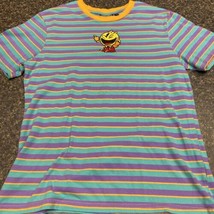 Retro Stripped Pac Man Wink Game TShirt Graphic Tee Crew Neck Shirt Gamer Small - £11.87 GBP
