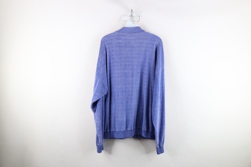 Vintage 90s Streetwear Mens XL Faded Striped Velour Long Sleeve Pullover Polo Item image 12