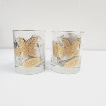 Pair Libbey Gold Leaves Flat Juice Glass 3 5/8&quot; Tall - £11.23 GBP
