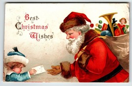 Santa Claus Christmas Postcard Ellen Clapsaddle Saint Nick Boy With Letter 1908 - £17.18 GBP