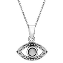 Oxidised Silver Evil Eye Pendant with Box Chain Necklace to Gifts Women - $49.49